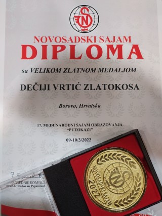 JOŠ JEDNA VELIKA ZLATNA MEDALJA ZA VRTIĆ ZLATOKOSA BOROVO